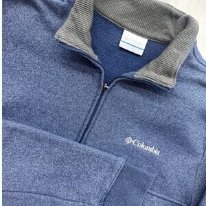 Columbia Men's Blue Pullover 1/4 zip Cotton Sweater Sweatshirt Kangaroo Pocket M